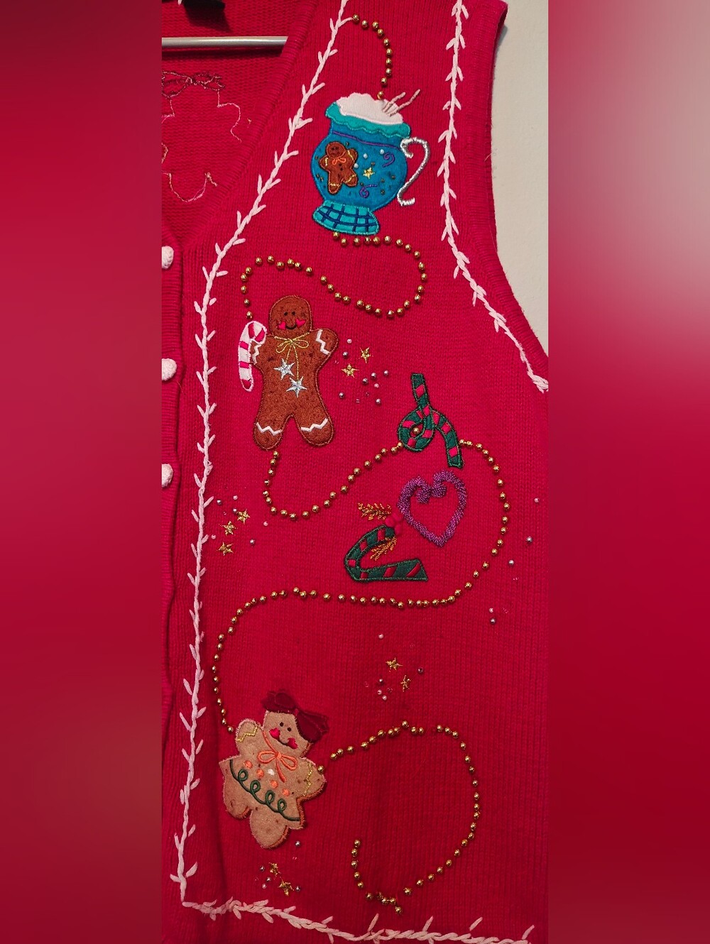 Planet Woman Red Gingerbread Holiday Sweater Vest Size 2X - Picture 3 of 7
